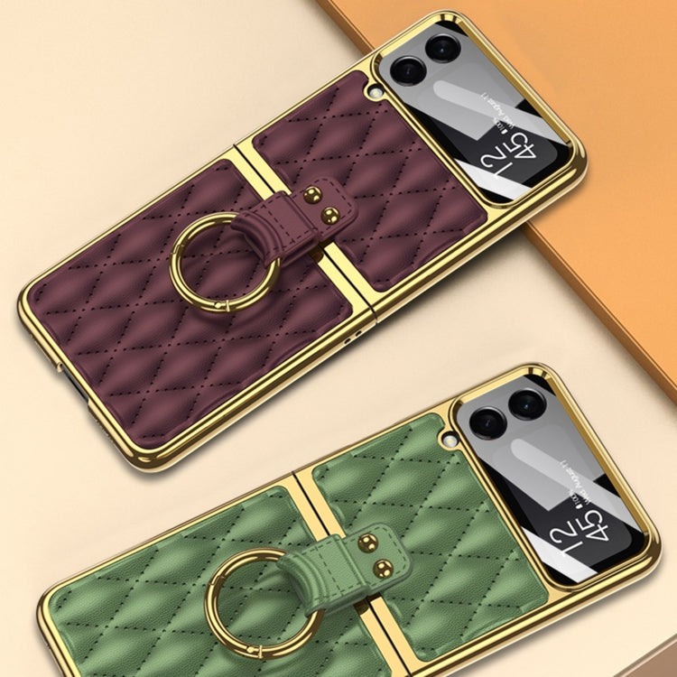 For Samsung Galaxy Z Flip4 GKK Integrated Plating + Leather Phone Case with Ring