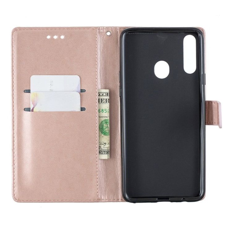 For Galaxy A20S Diamond Encrusted Butterflies Love Flowers Pattern Horizontal Flip Leather Case with Holder & Card Slots & Wallet & Lanyard