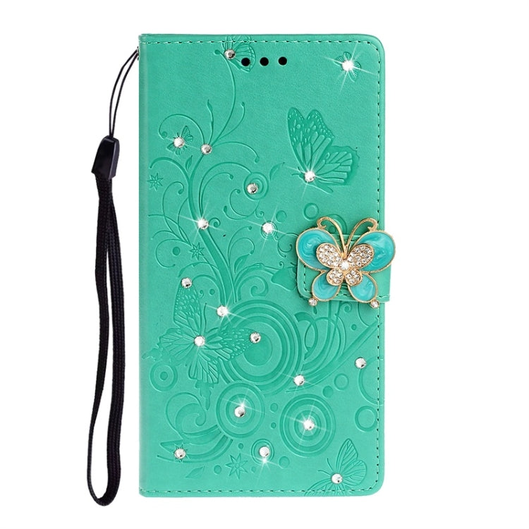 For Galaxy A51 Diamond Encrusted Butterflies Love Flowers Pattern Horizontal Flip Leather Case with Holder & Card Slots & Wallet & Lanyard