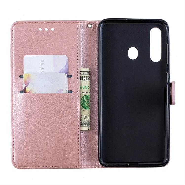 For Galaxy A60 Diamond Encrusted Butterflies Love Flowers Pattern Horizontal Flip Leather Case with Holder & Card Slots & Wallet & Lanyard