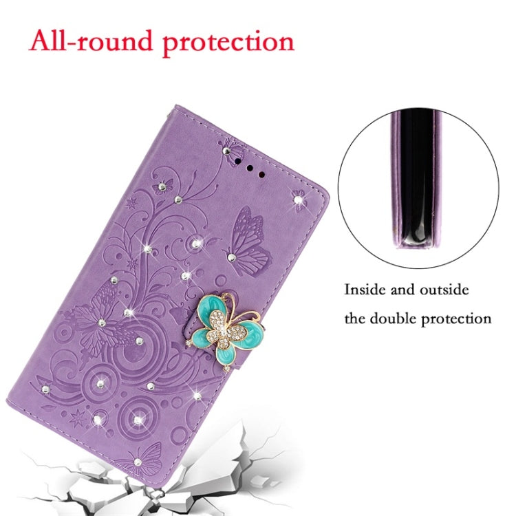 For Galaxy S20 Diamond Encrusted Butterflies Love Flowers Pattern Horizontal Flip Leather Case with Holder & Card Slots & Wallet & Lanyard