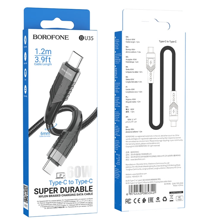 Borofone BU35 Type-C to Type-C Influence 60W Charging Data Cable, Length:1.2m