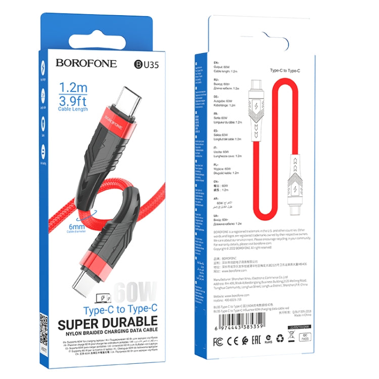 Borofone BU35 Type-C to Type-C Influence 60W Charging Data Cable, Length:1.2m