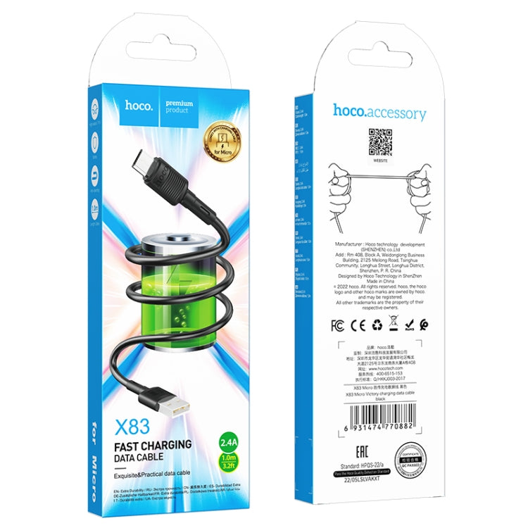 hoco X83 2.4A USB to Micro USB Victory Charging Data Cableï¼ŒLengthï¼š1m