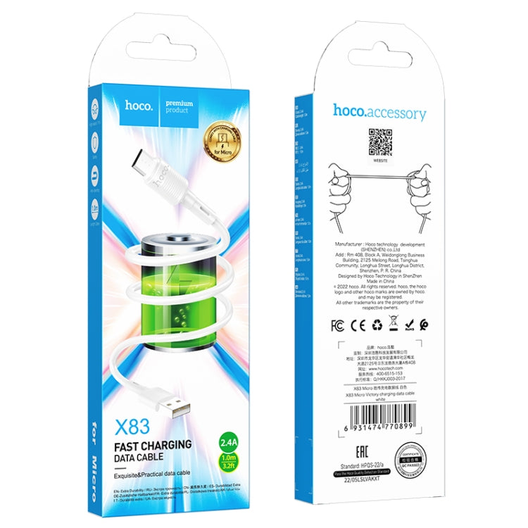 hoco X83 2.4A USB to Micro USB Victory Charging Data Cableï¼ŒLengthï¼š1m