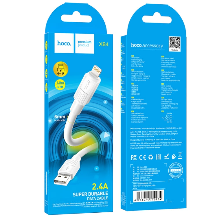 hoco X84 2.4A USB to 8 Pin Solid Charging Data Cableï¼ŒLengthï¼š1m