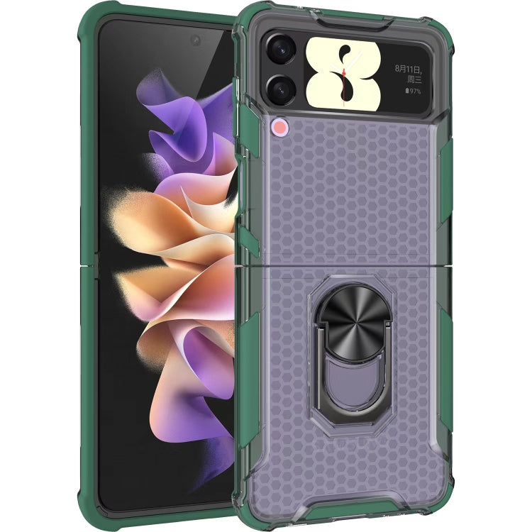 For Samsung Galaxy Z Flip4 Honeycomb PC + TPU Shockproof Phone Case with Ring Holder