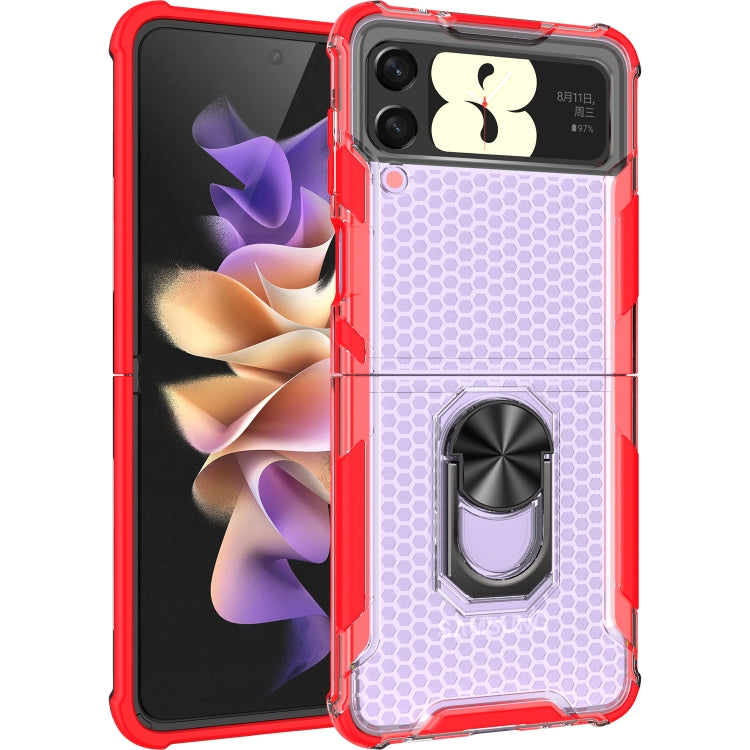 For Samsung Galaxy Z Flip4 Honeycomb PC + TPU Shockproof Phone Case with Ring Holder