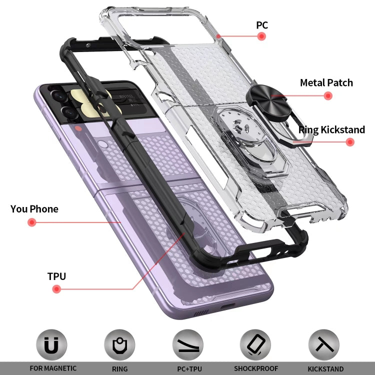 For Samsung Galaxy Z Flip4 Honeycomb PC + TPU Shockproof Phone Case with Ring Holder