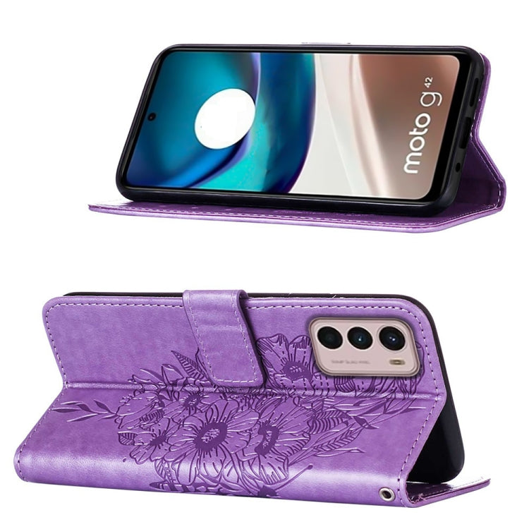 For Motorola Moto G42 Embossed Butterfly Flip Leather Phone Case