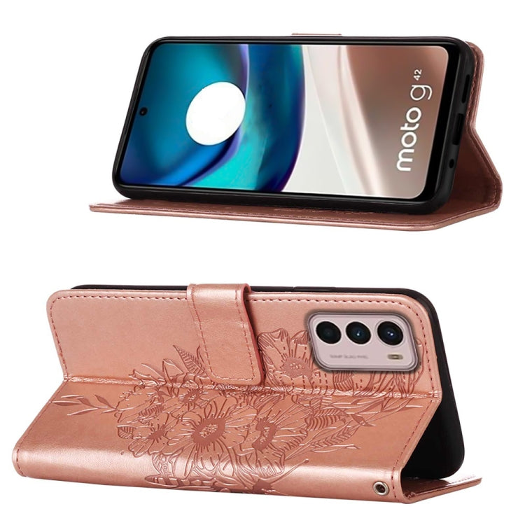 For Motorola Moto G42 Embossed Butterfly Flip Leather Phone Case