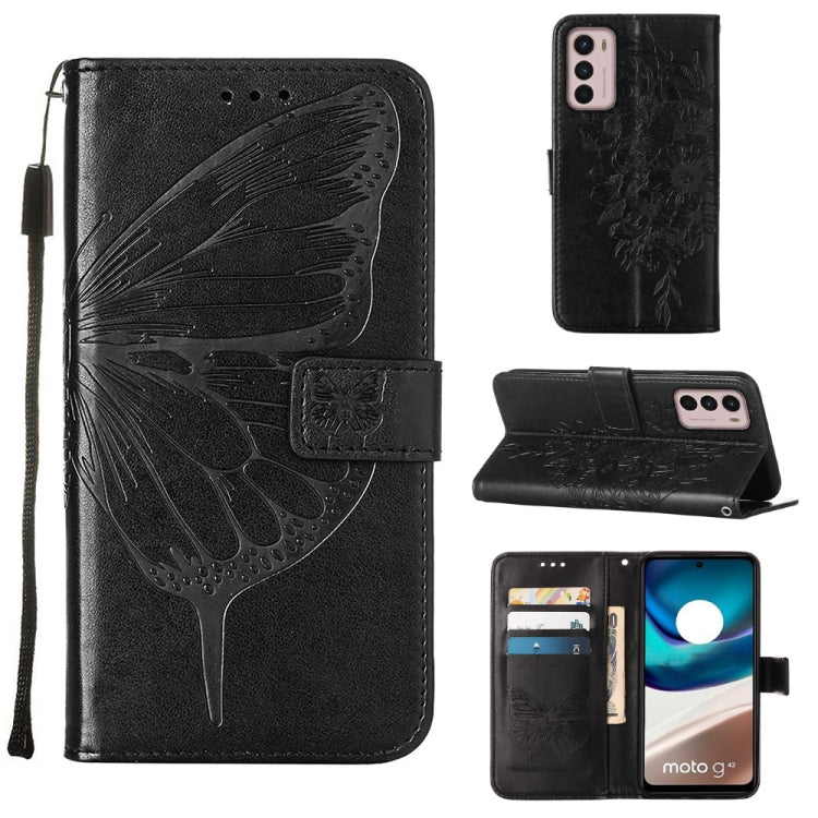 For Motorola Moto G42 Embossed Butterfly Flip Leather Phone Case