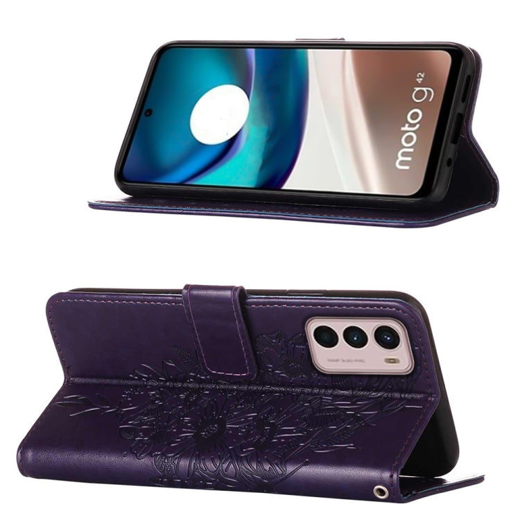 For Motorola Moto G42 Embossed Butterfly Flip Leather Phone Case