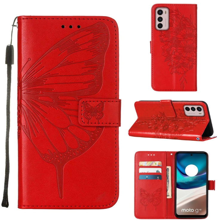 For Motorola Moto G42 Embossed Butterfly Flip Leather Phone Case