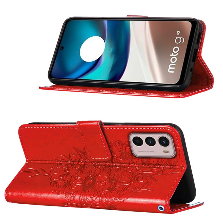 For Motorola Moto G42 Embossed Butterfly Flip Leather Phone Case