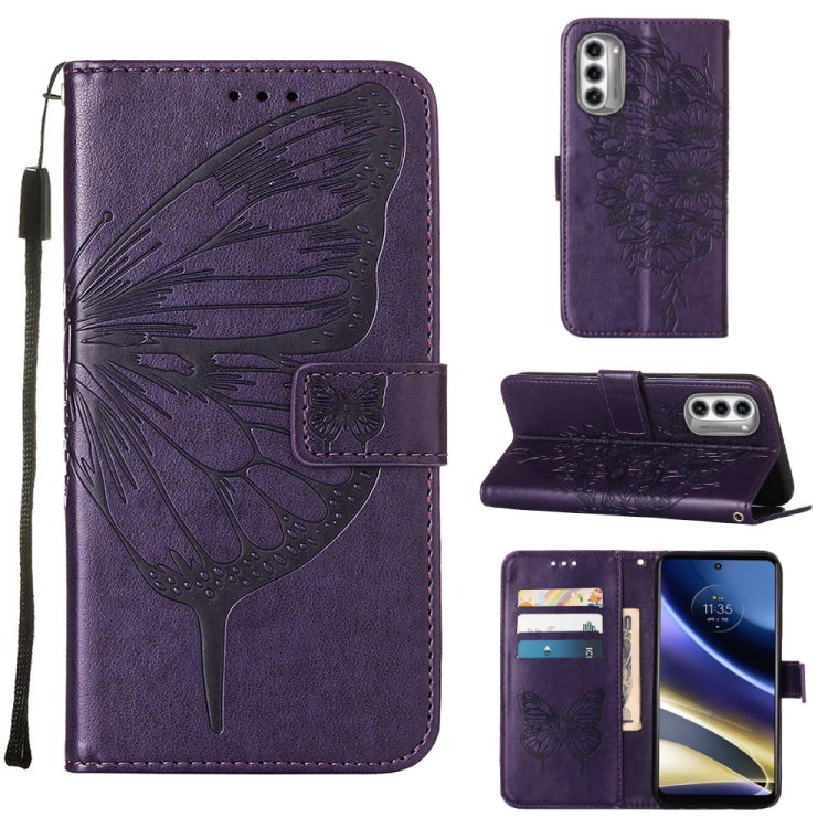 For Motorola Moto G52j 5G Embossed Butterfly Flip Leather Phone Case