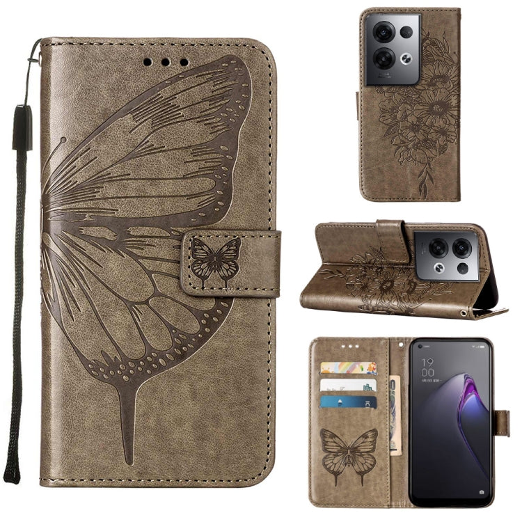 For OPPO Reno8 Pro Embossed Butterfly Flip Leather Phone Case