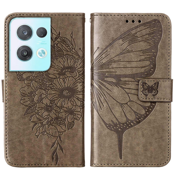 For OPPO Reno8 Pro Embossed Butterfly Flip Leather Phone Case