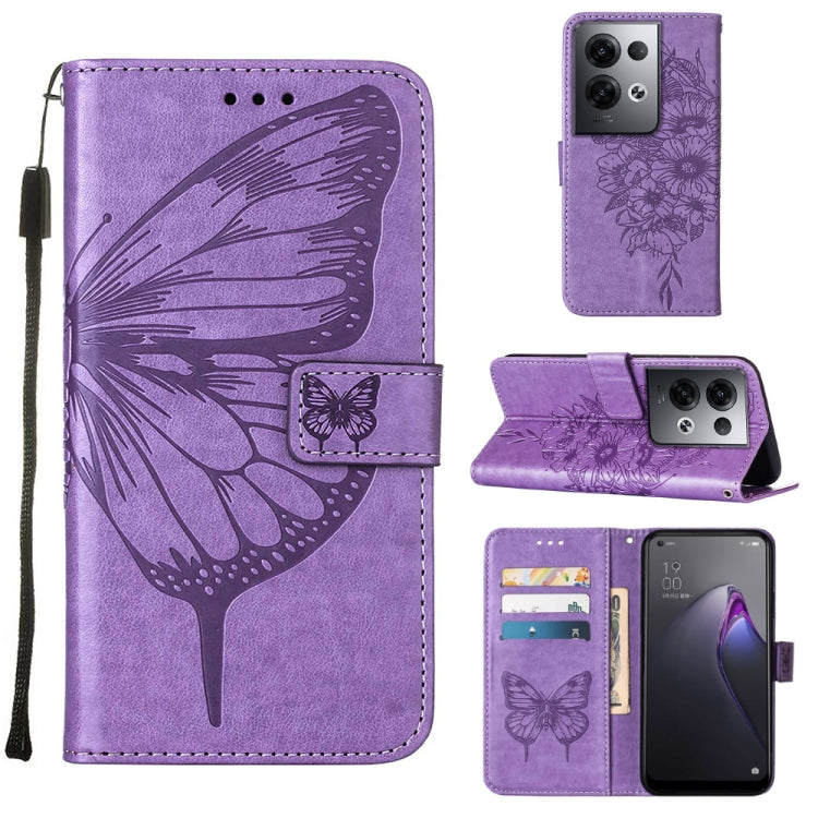 For OPPO Reno8 Pro Embossed Butterfly Flip Leather Phone Case