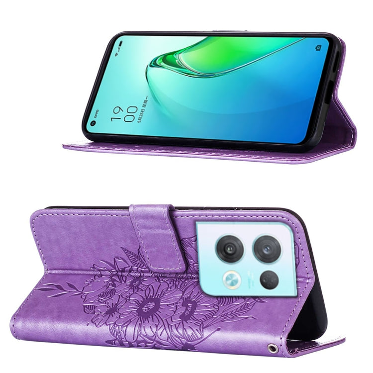 For OPPO Reno8 Pro Embossed Butterfly Flip Leather Phone Case