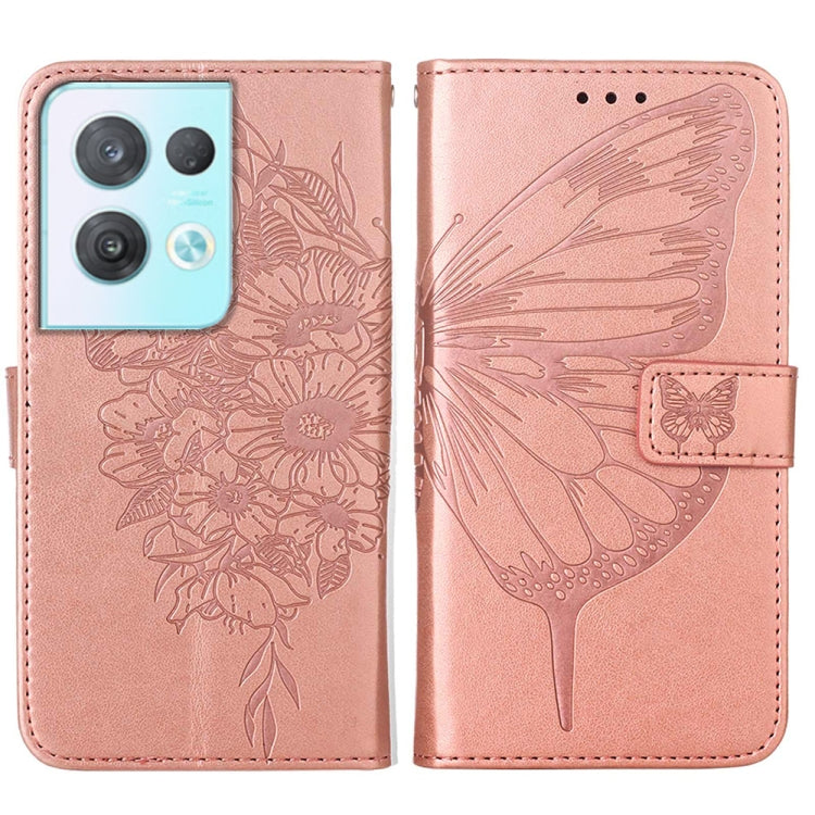 For OPPO Reno8 Pro Embossed Butterfly Flip Leather Phone Case