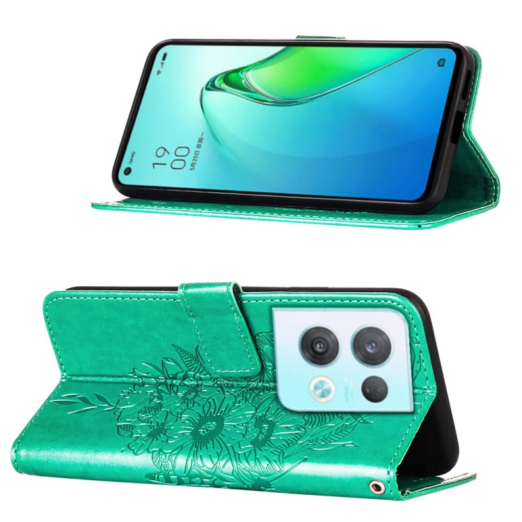 For OPPO Reno8 Pro Embossed Butterfly Flip Leather Phone Case