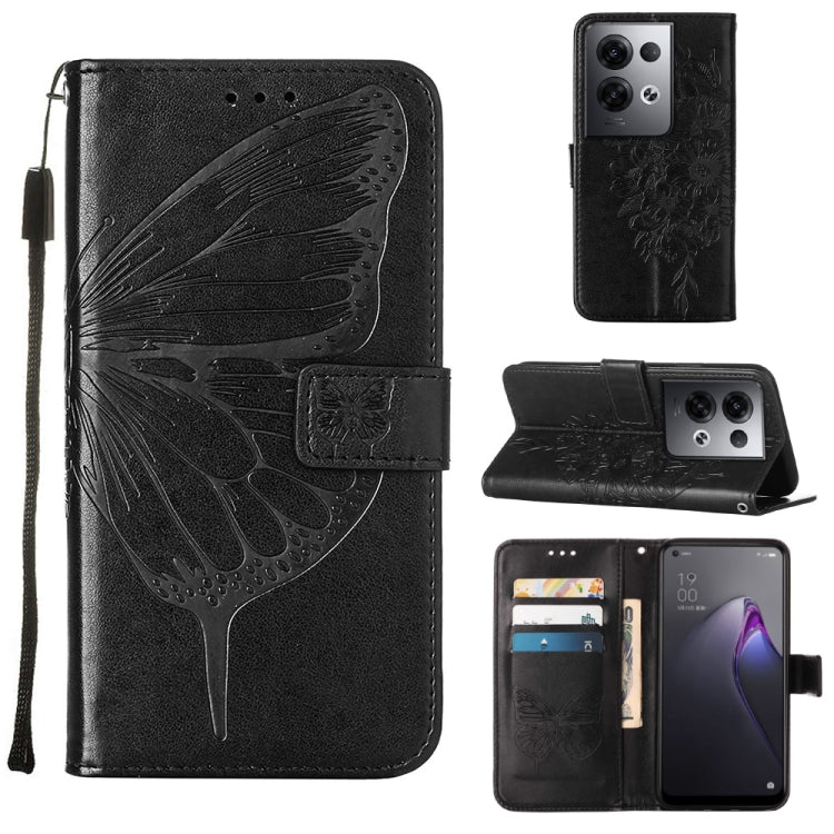 For OPPO Reno8 Pro Embossed Butterfly Flip Leather Phone Case