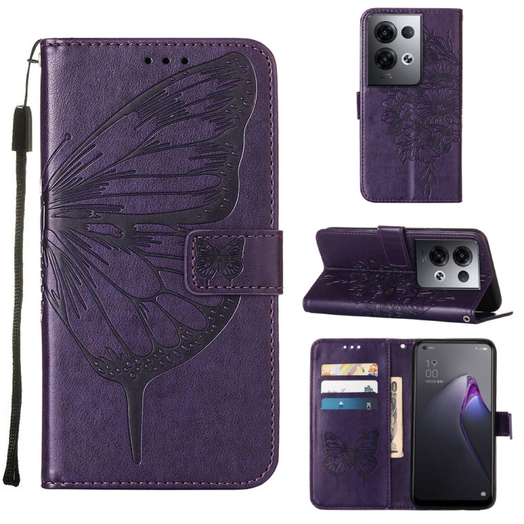 For OPPO Reno8 Pro Embossed Butterfly Flip Leather Phone Case