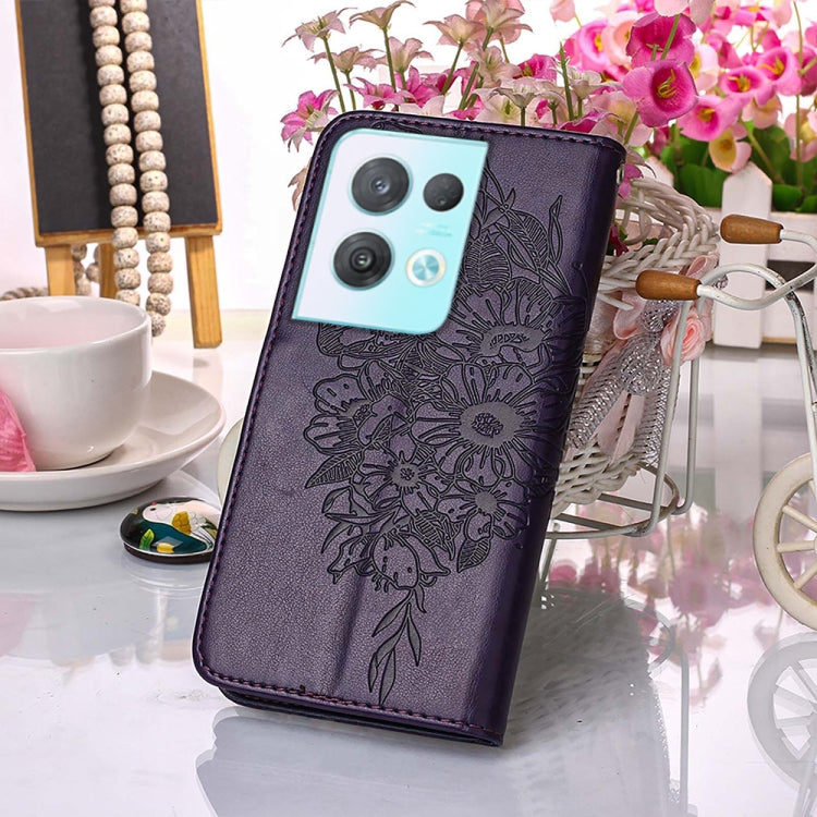 For OPPO Reno8 Pro Embossed Butterfly Flip Leather Phone Case