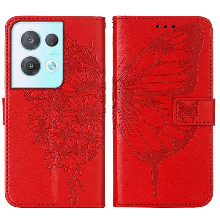 For OPPO Reno8 Pro Embossed Butterfly Flip Leather Phone Case