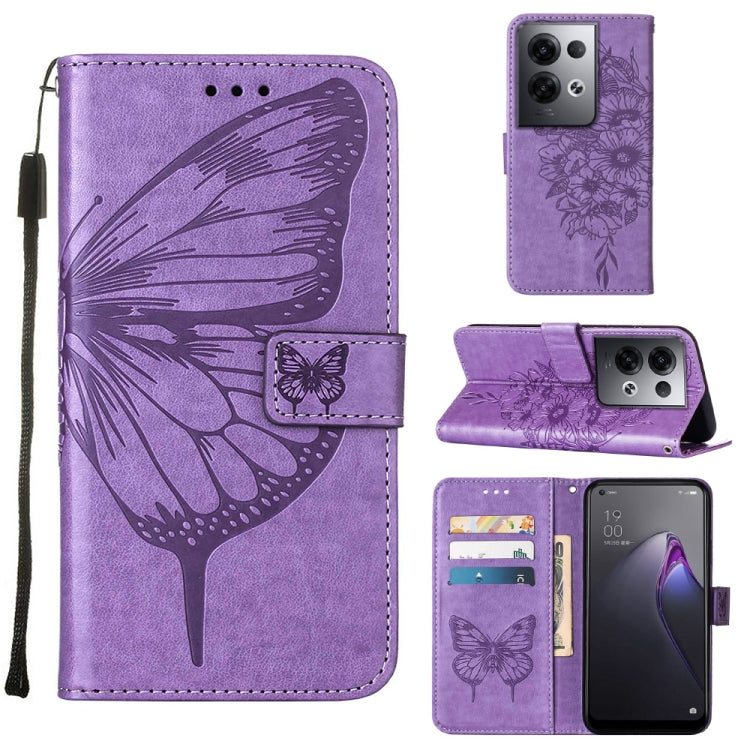 For OPPO Reno8 Pro+ Embossed Butterfly Flip Leather Phone Case