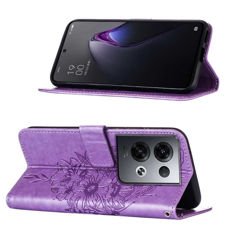 For OPPO Reno8 Pro+ Embossed Butterfly Flip Leather Phone Case