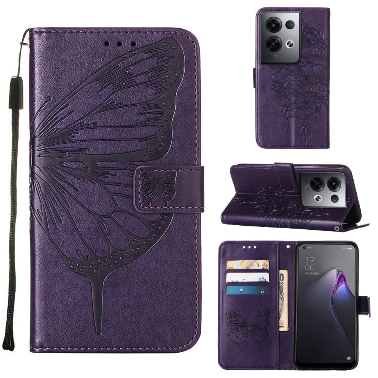 For OPPO Reno8 Pro+ Embossed Butterfly Flip Leather Phone Case