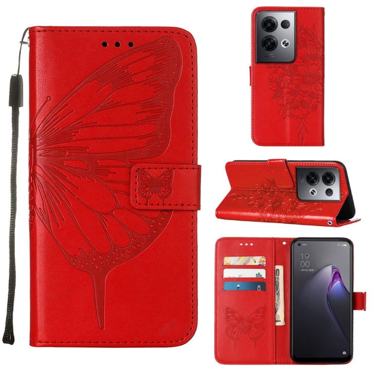 For OPPO Reno8 Pro+ Embossed Butterfly Flip Leather Phone Case