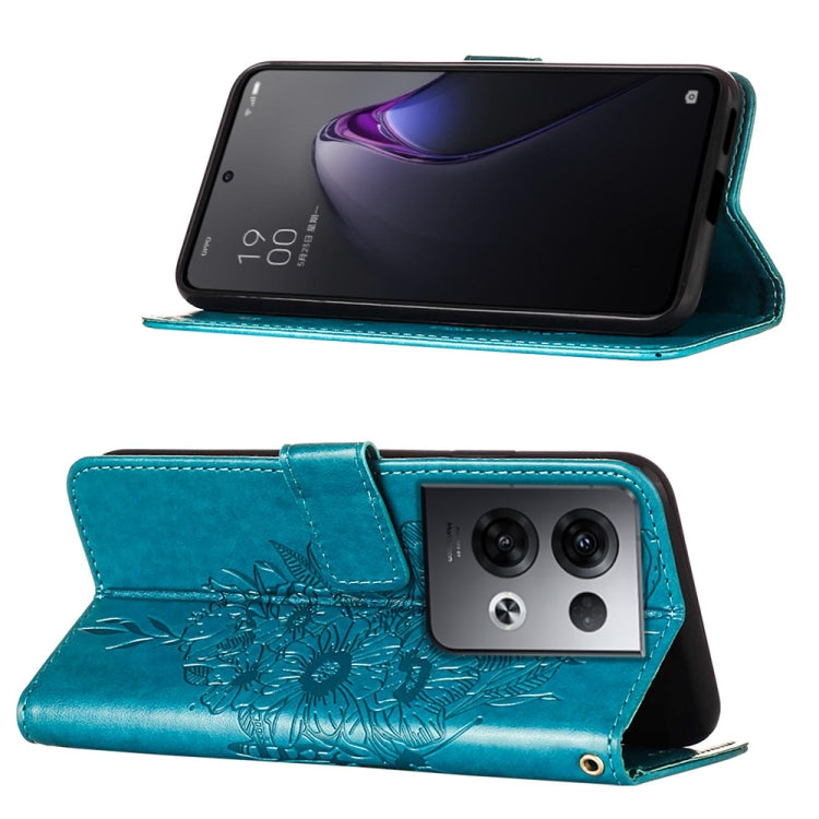 For OPPO Reno8 Pro+ Embossed Butterfly Flip Leather Phone Case