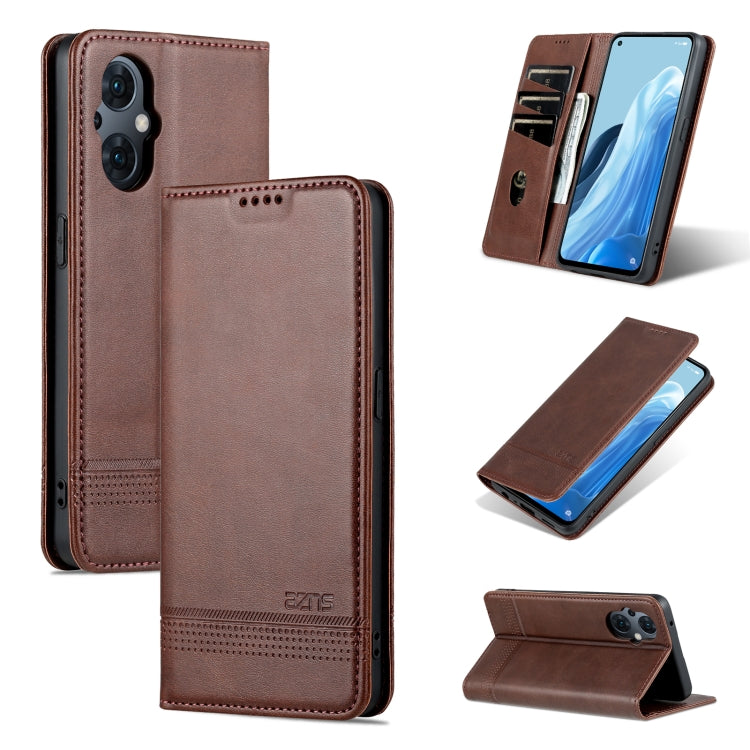 For OPPO Reno8 Lite AZNS Magnetic Calf Texture Flip Leather Phone Case