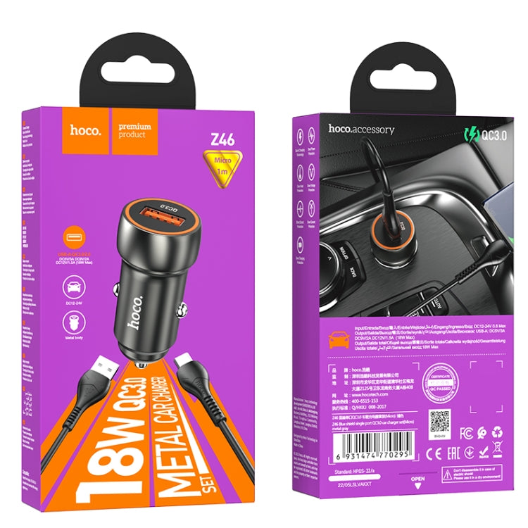 hoco Z46 Blue Shield Single Port QC3.0 Car Charger Set with Micro USB Cable