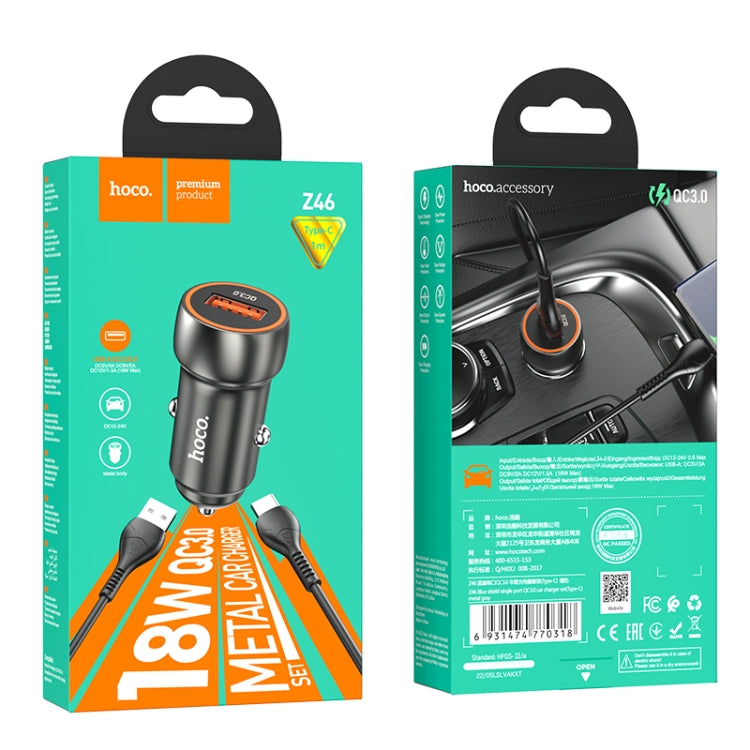 hoco Z46 Blue Shield Single Port QC3.0 Car Charger Set with Type-C Cable