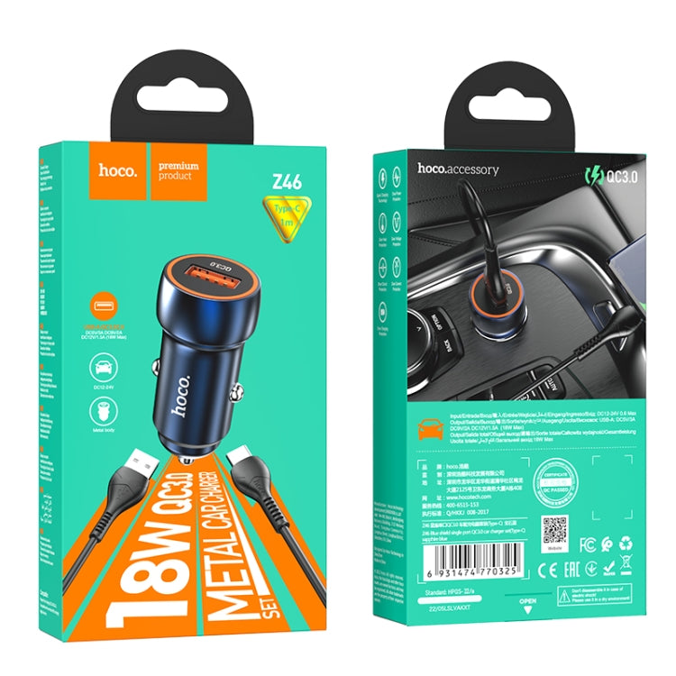 hoco Z46 Blue Shield Single Port QC3.0 Car Charger Set with Type-C Cable