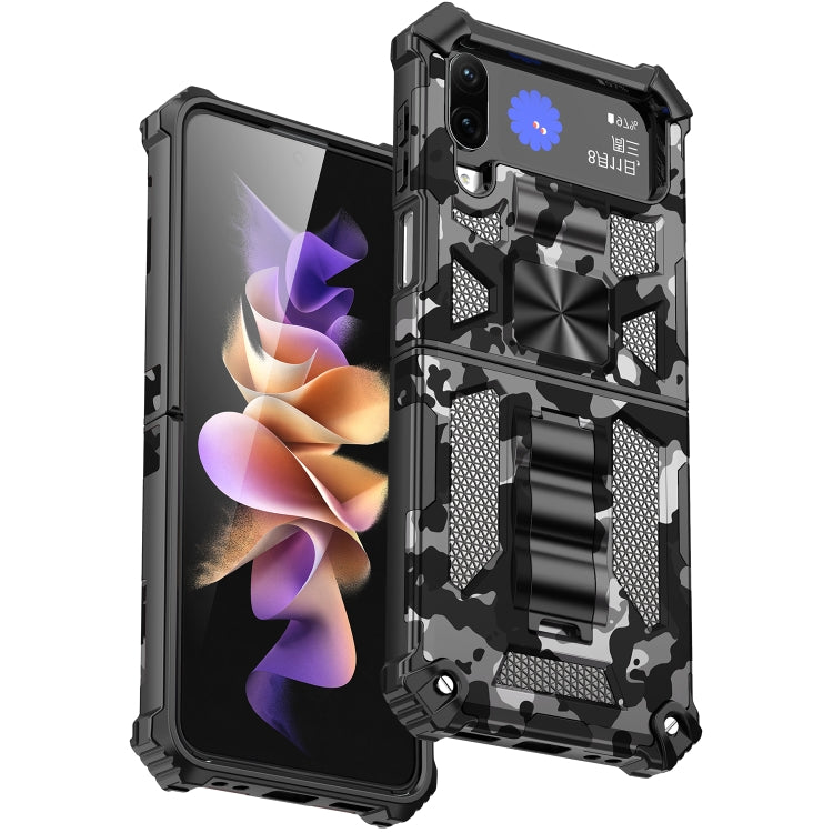 For Samsung Galaxy Z Flip4 5G Camouflage Armor Shockproof TPU + PC Magnetic Protective Phone Case with Holder