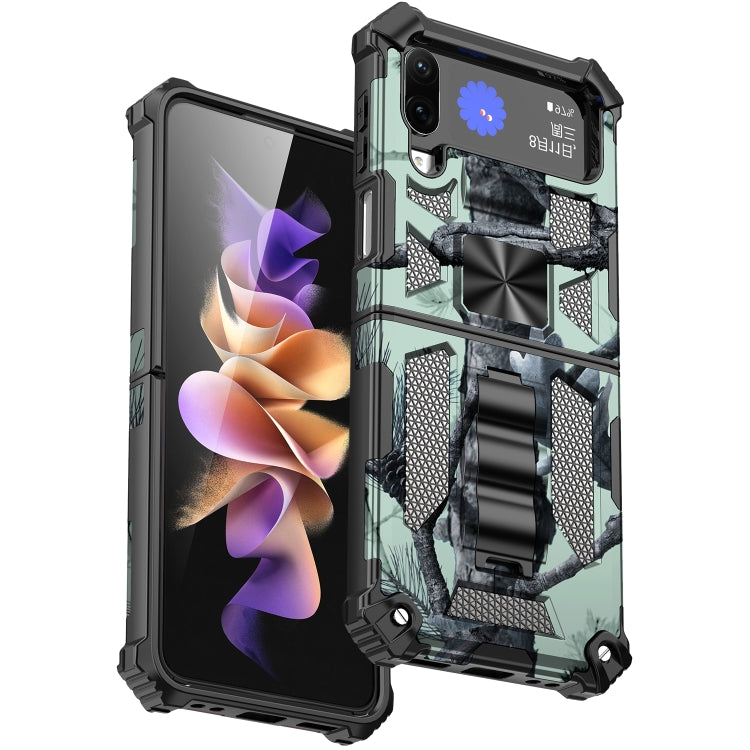 For Samsung Galaxy Z Flip4 5G Camouflage Armor Shockproof TPU + PC Magnetic Protective Phone Case with Holder