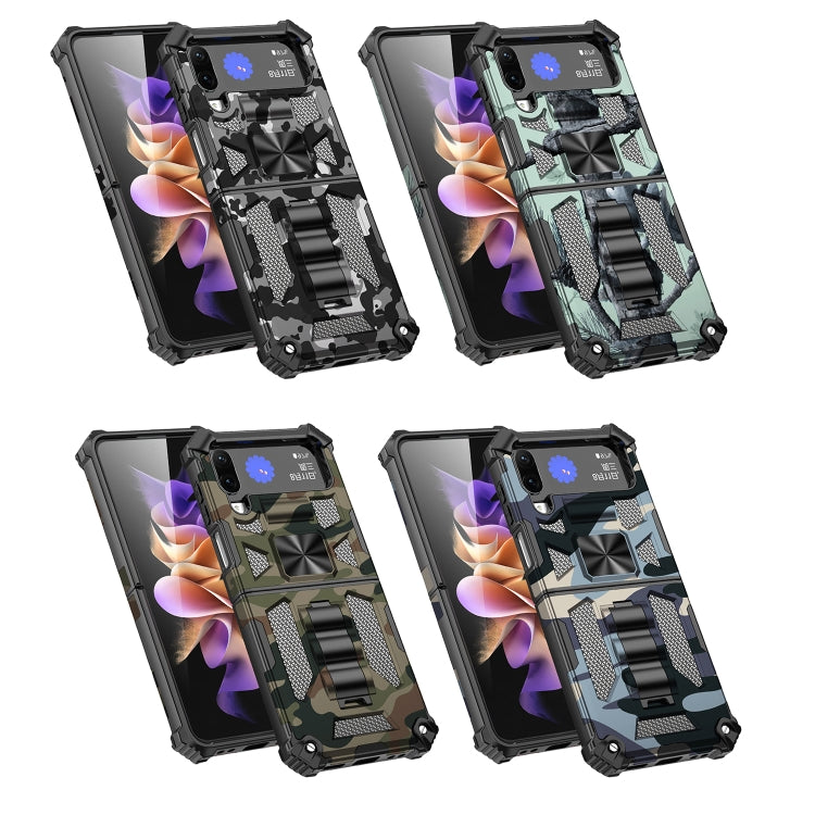 For Samsung Galaxy Z Flip4 5G Camouflage Armor Shockproof TPU + PC Magnetic Protective Phone Case with Holder