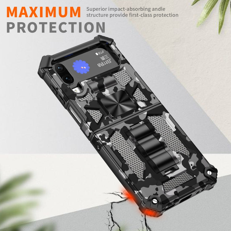 For Samsung Galaxy Z Flip4 5G Camouflage Armor Shockproof TPU + PC Magnetic Protective Phone Case with Holder
