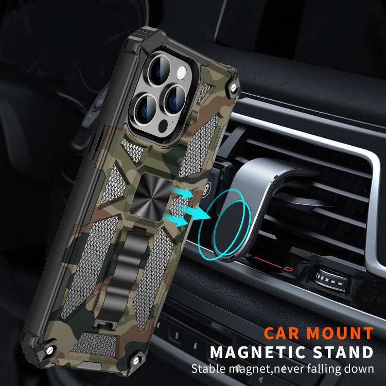 For iPhone 14 Pro Max Camouflage Armor Shockproof TPU + PC Magnetic Phone Case