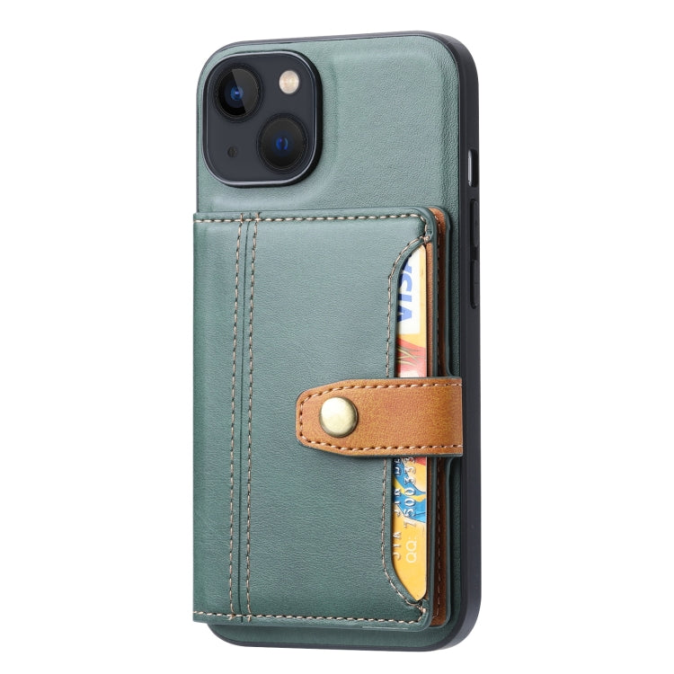 For iPhone 14 Plus Calfskin Card Slot TPU + PU Phone Case