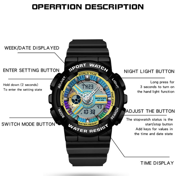 SANDA 3137 TPU Strap Luminous Waterproof Dual Display Electronic Watch
