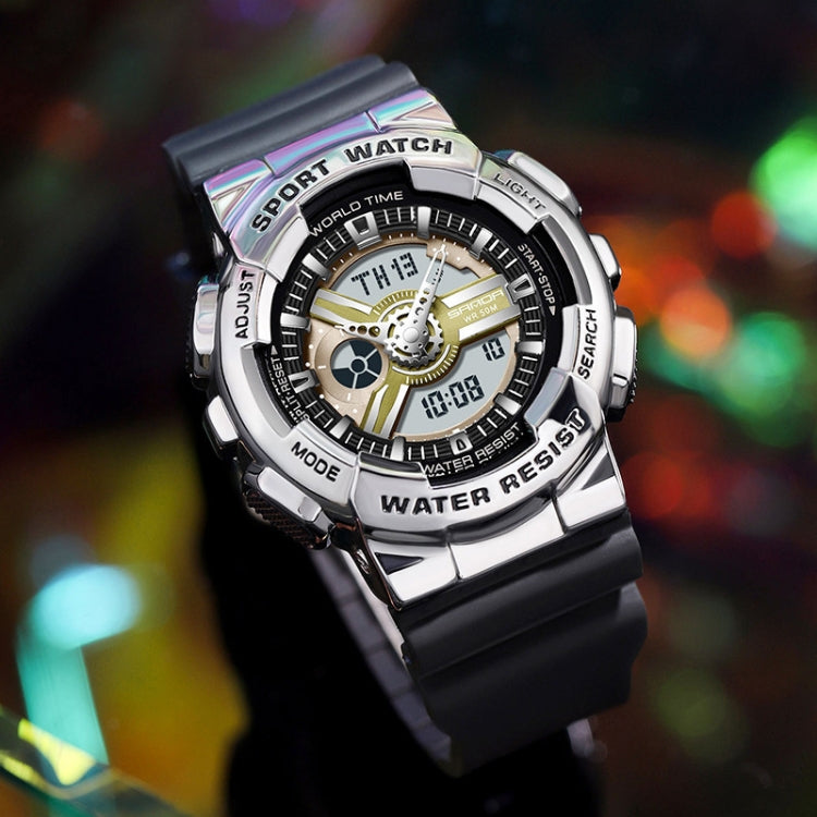 SANDA 3137 TPU Strap Luminous Waterproof Dual Display Electronic Watch
