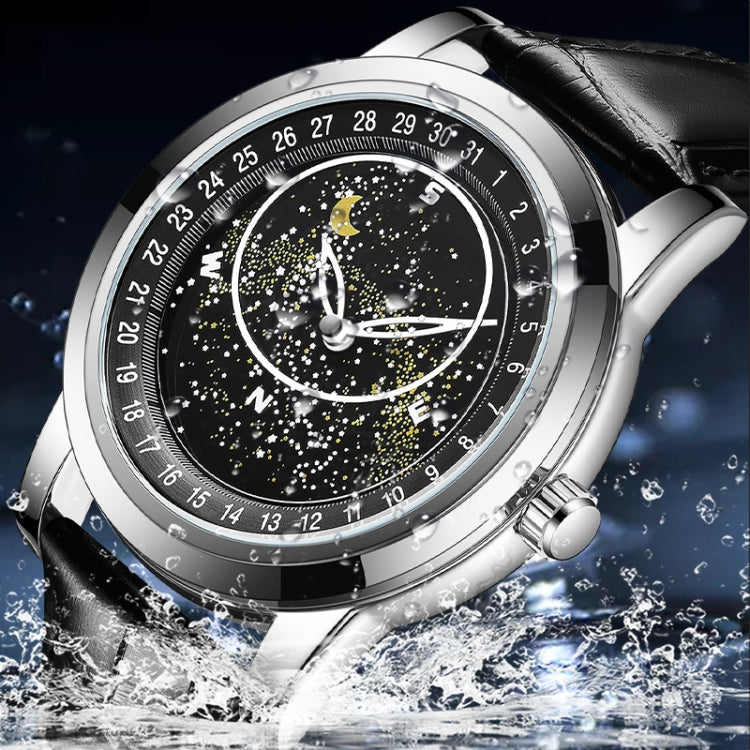 SANDA 7001 Leather Strap Luminous Waterproof Mechanical Watch