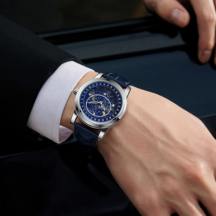 SANDA 7001 Leather Strap Luminous Waterproof Mechanical Watch