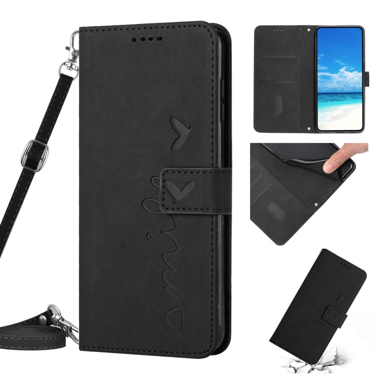 For Realme 9 Pro Skin Feel Heart Pattern Leather Phone Case with Lanyard
